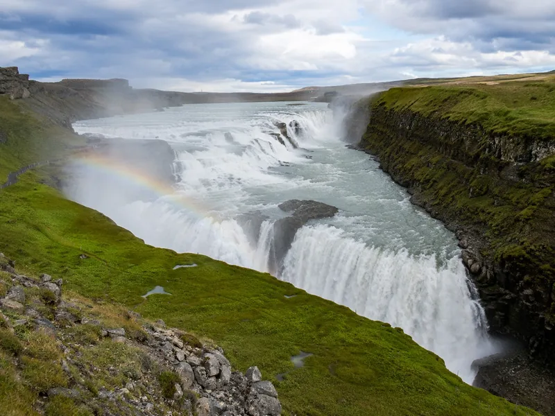 Gullfoss falling in two stages into its crevice on the Hvítá