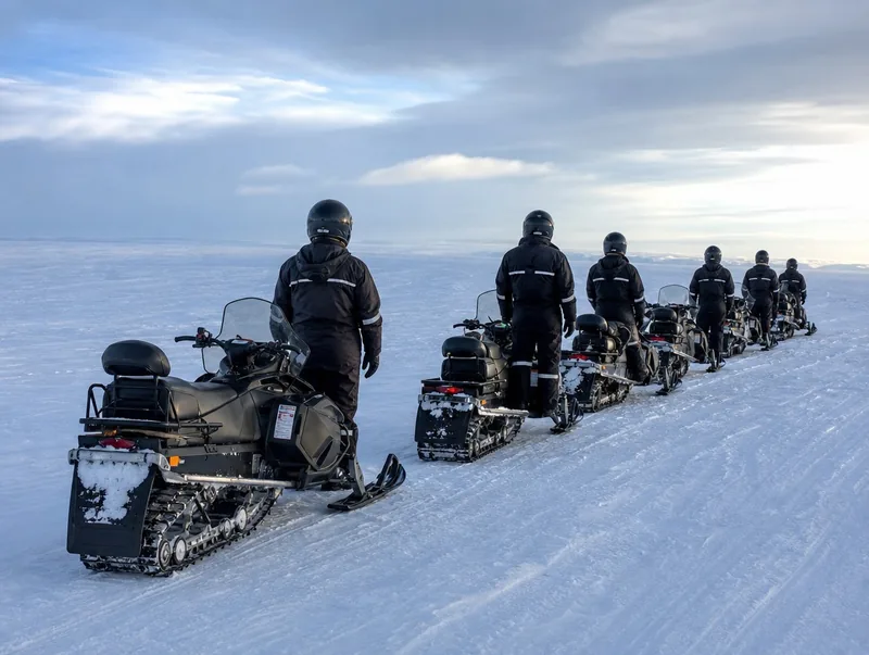 Snowmobiles on the Langjökull glacier above Gullfoss