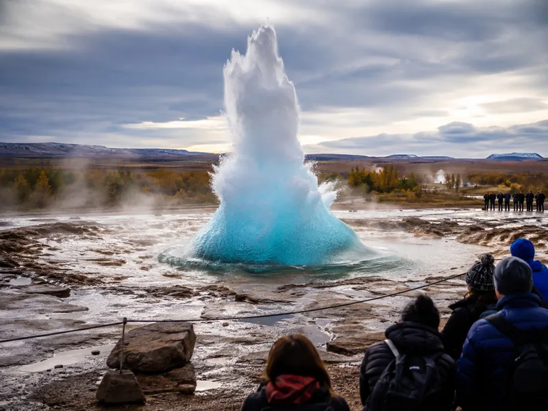 Strokkur erupting in the Haukadalur geothermal field